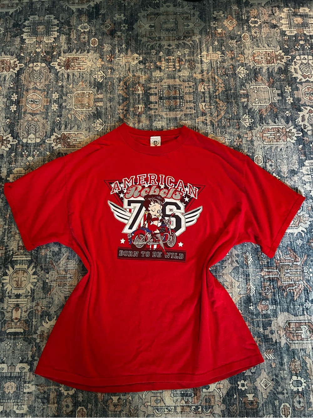 Vintage American Rebels Red Graphic Tee - Betty Boop 'Born to Be Wild'
